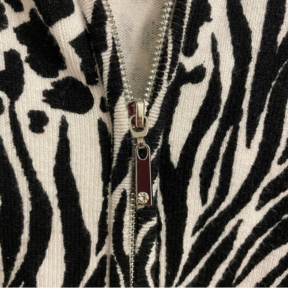 BOSTON PROPER ZIP FRONT ZEBRA BLOCK PRINT SWEATER SIZE 0 BLACK & BONE  ☆ - Picture 5 of 13